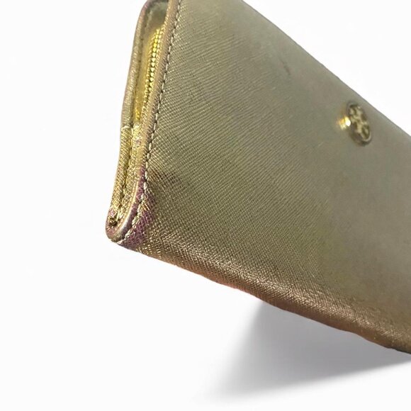 TORY BURCH - Robinson Metallic GOLD Zip SNAPLOCK Wallet W coin pouch - Picture 6 of 6